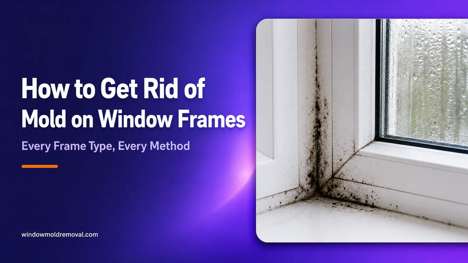 Black mold on a white uPVC window frame and sill with condensation on the glass
