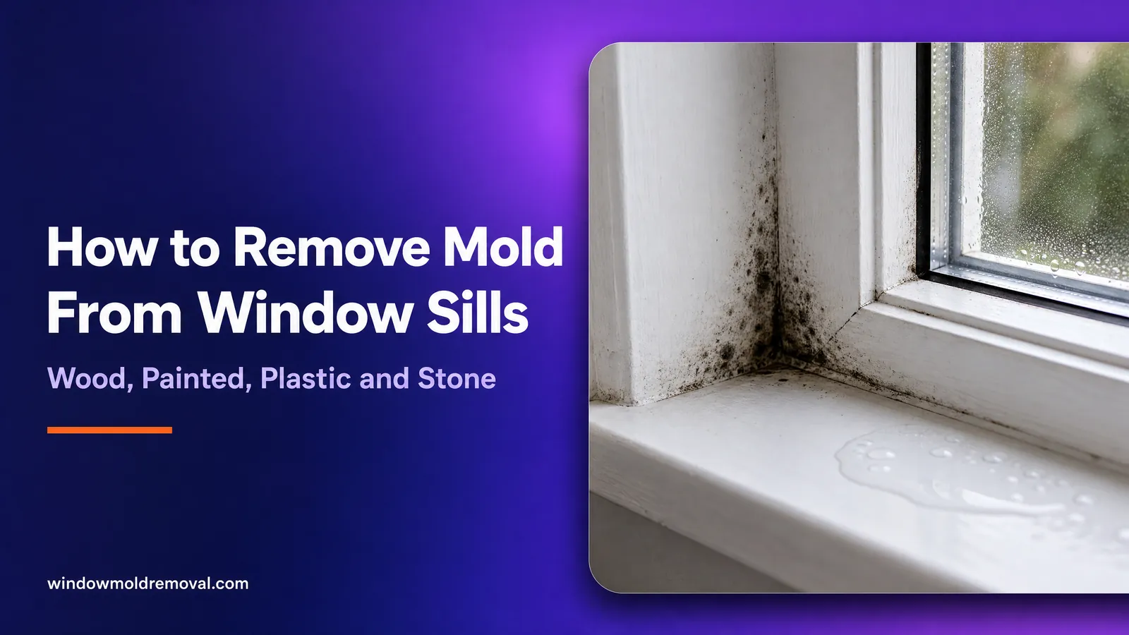 Black mold in the corners of a white window sill with condensation
