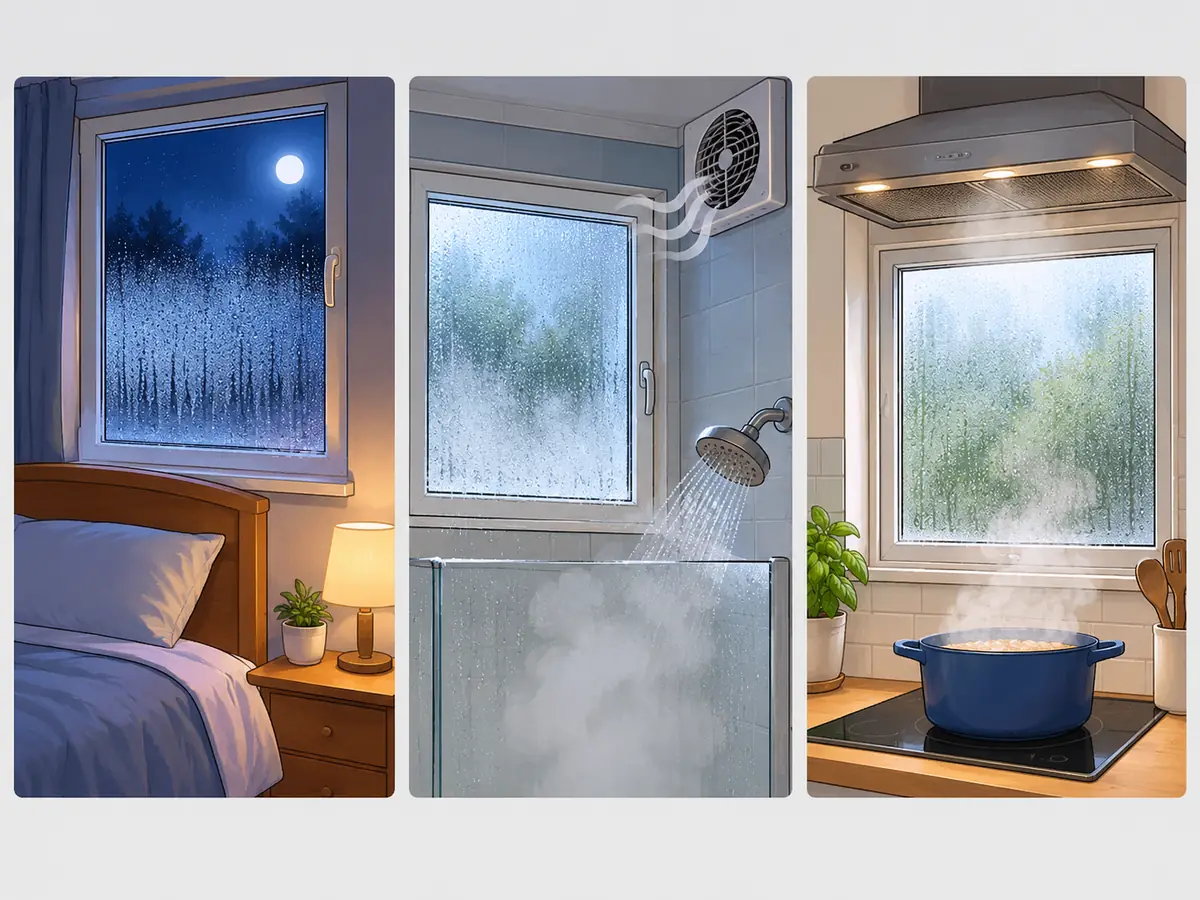Window mold in a bedroom, bathroom and kitchen