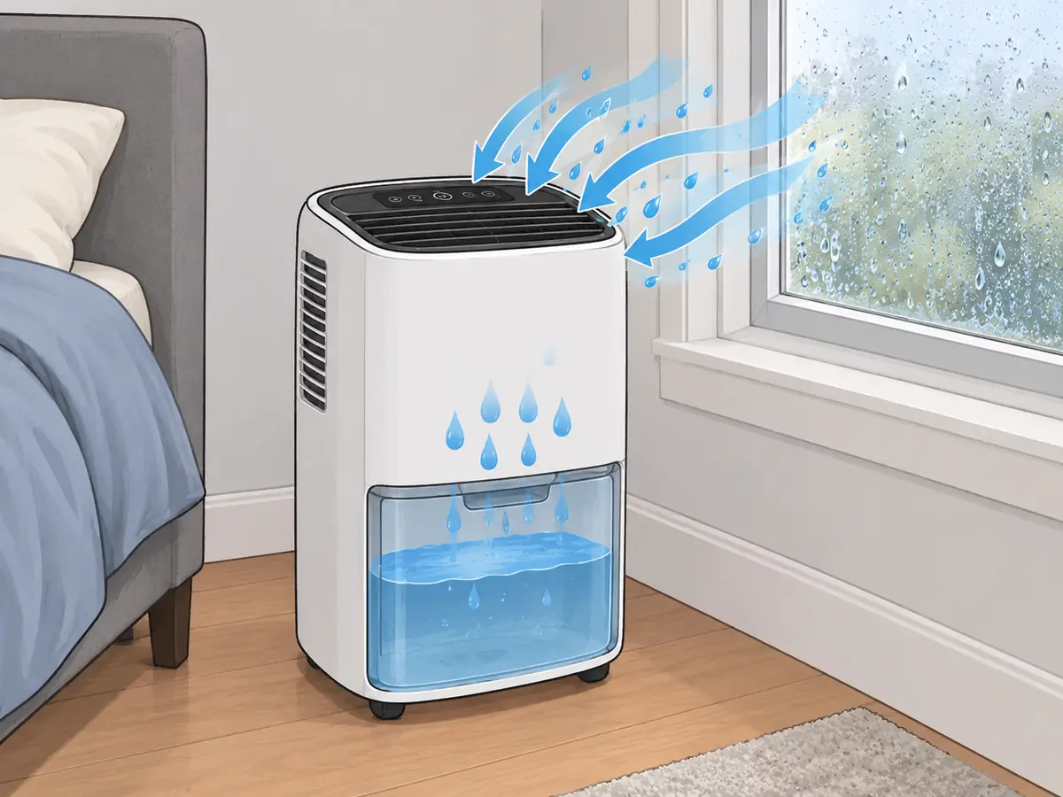Dehumidifier running near a window