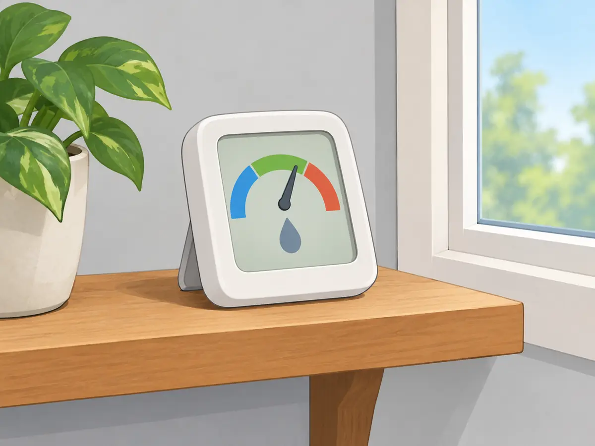 Hygrometer showing healthy indoor humidity