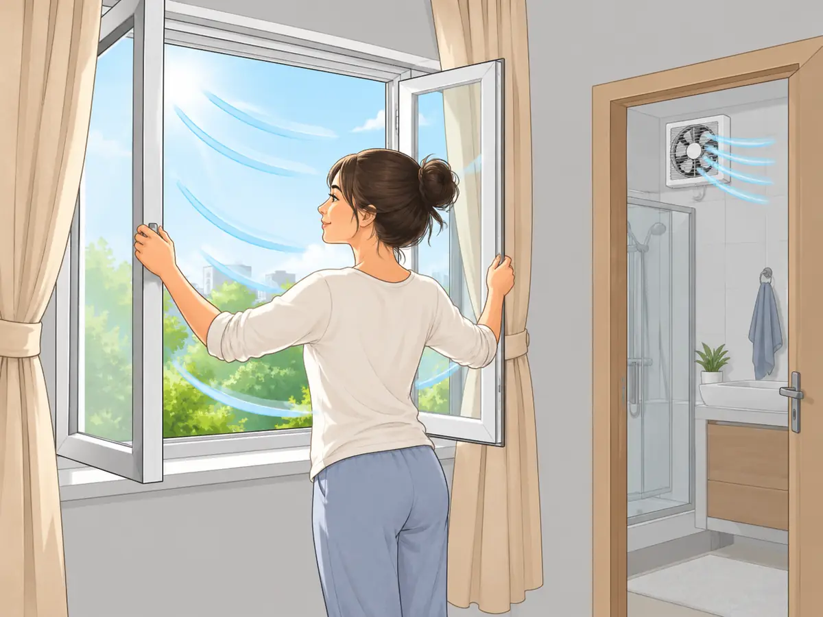 Opening a window to ventilate the room