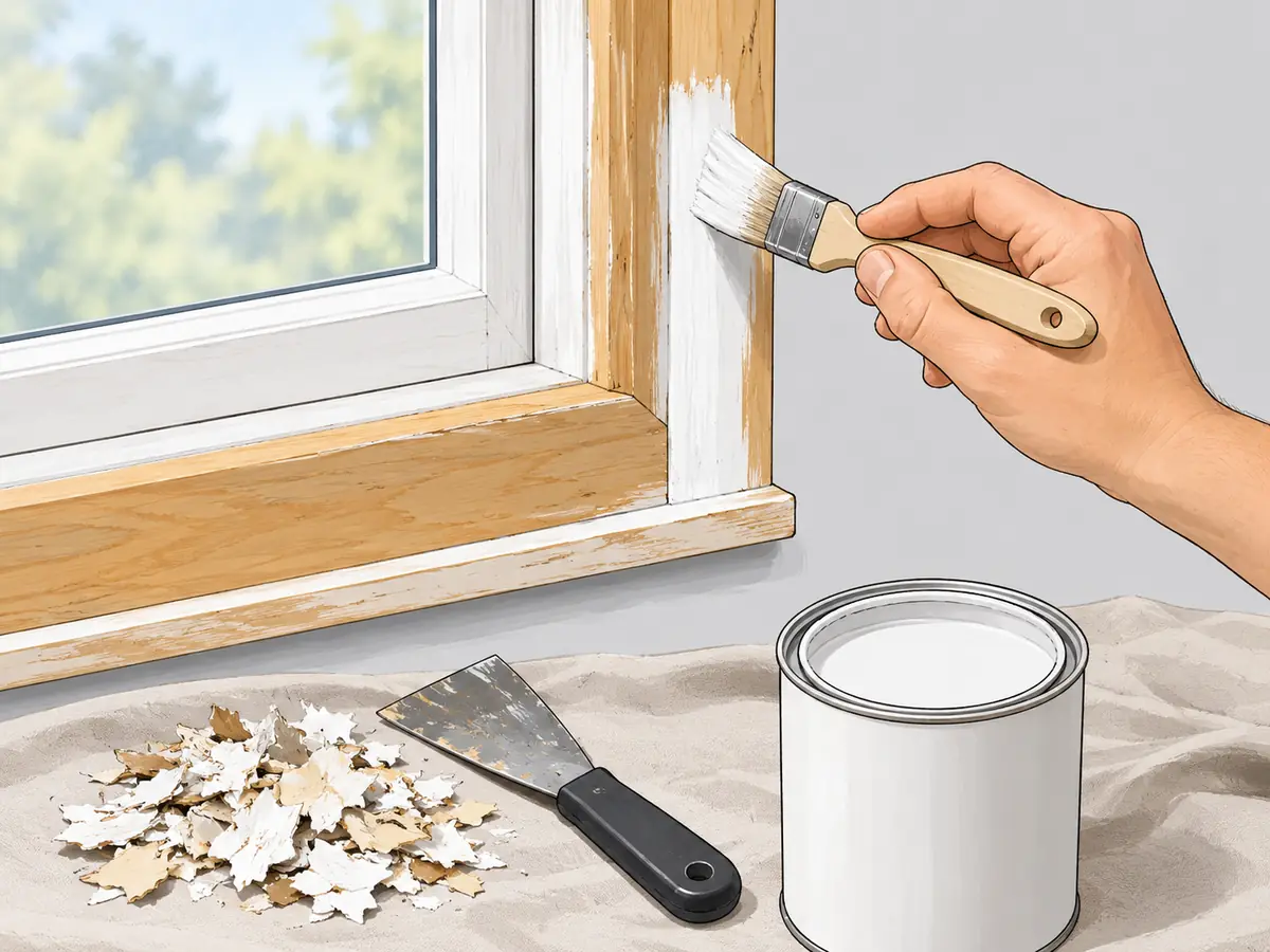 Priming and repainting a cleaned window sill