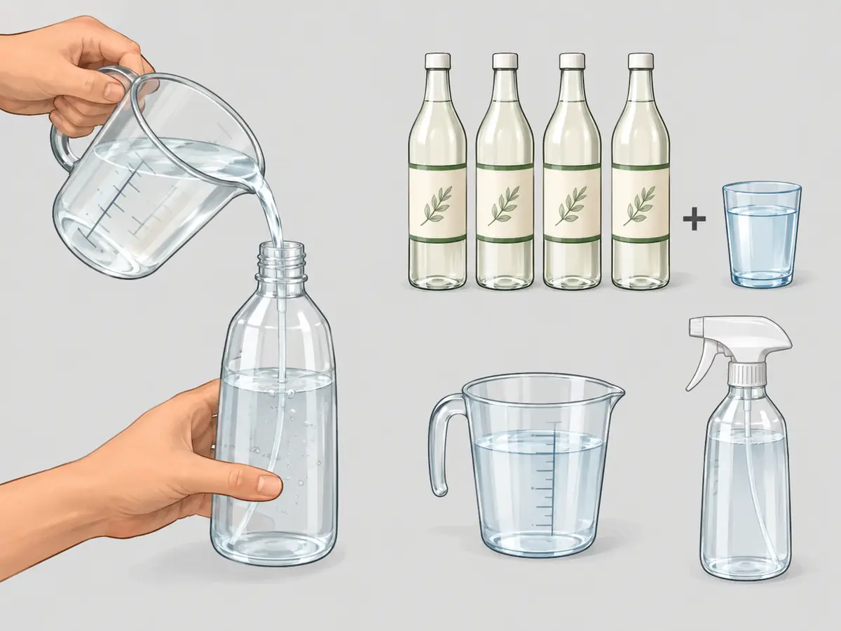 Mixing white vinegar and water in a spray bottle to remove window mold