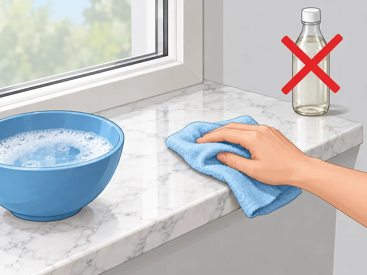 Cleaning mold off a marble window sill with mild soap