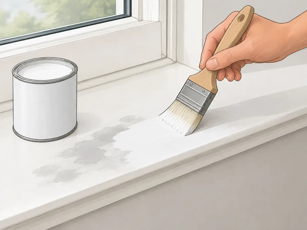 Covering mold stains on a clean window sill with stain-blocking primer