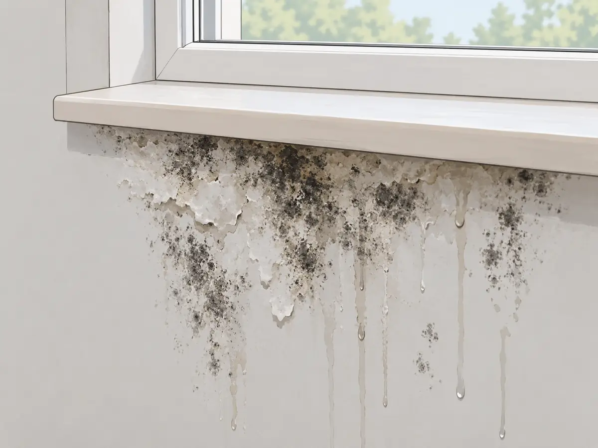 Mold on the wall under a window sill