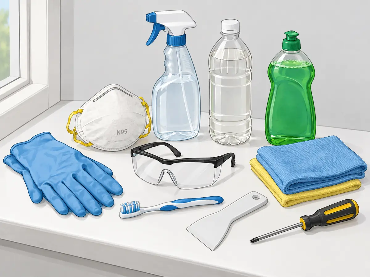 Supplies to remove mold from a window sill