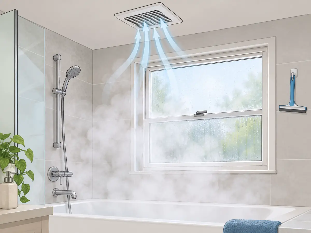 Running a bathroom exhaust fan to stop window mold