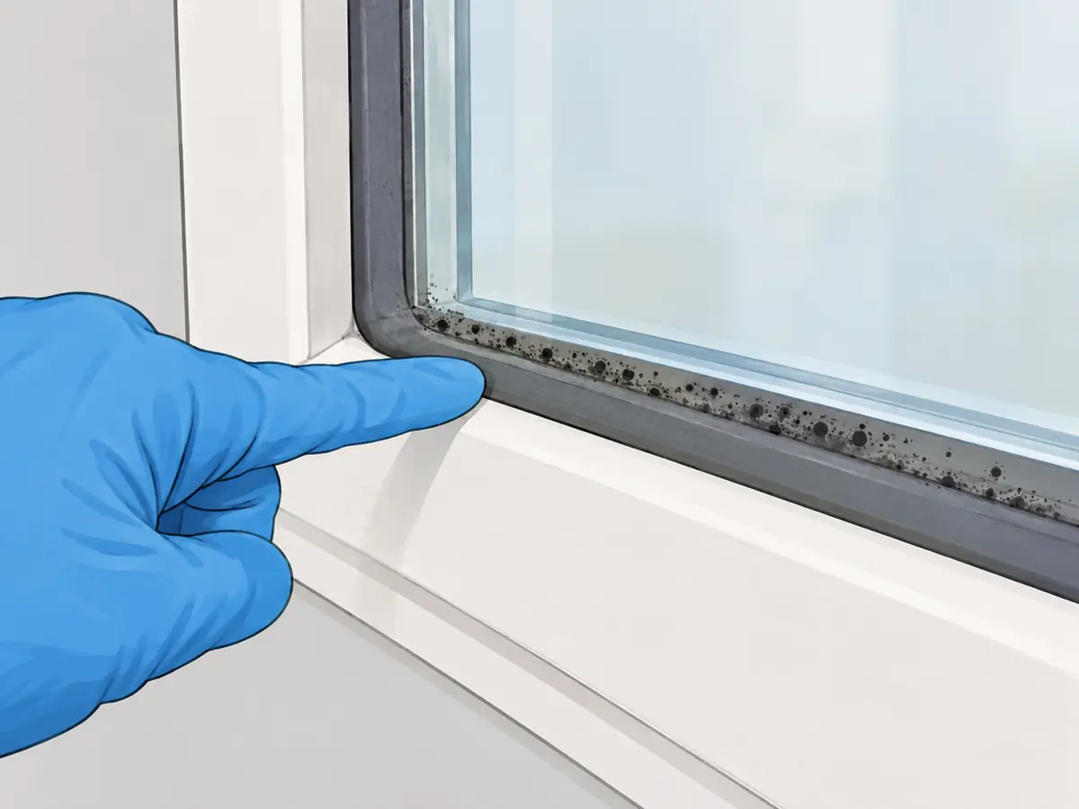 Mold along the edge of window glass and rubber seal