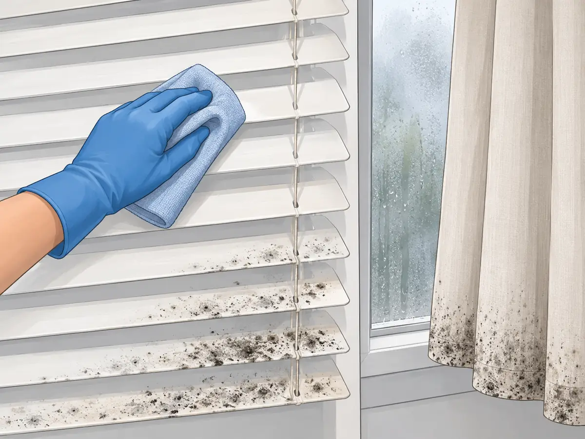 Wiping mold off window blinds slat by slat