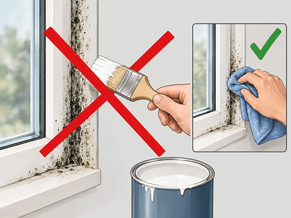 Never paint over mold on a window frame