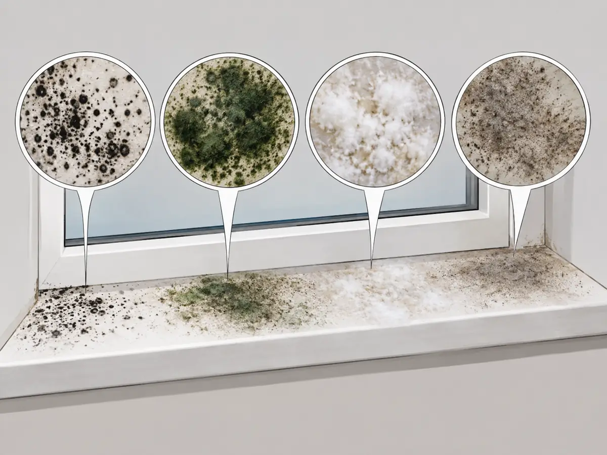 Common types of mold on window sills: black, green, white and grey mold